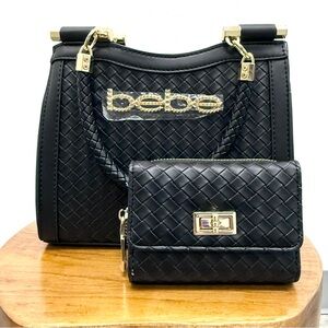 NEW bebe Woven Handbag & Wallet Set – Gold Hardware